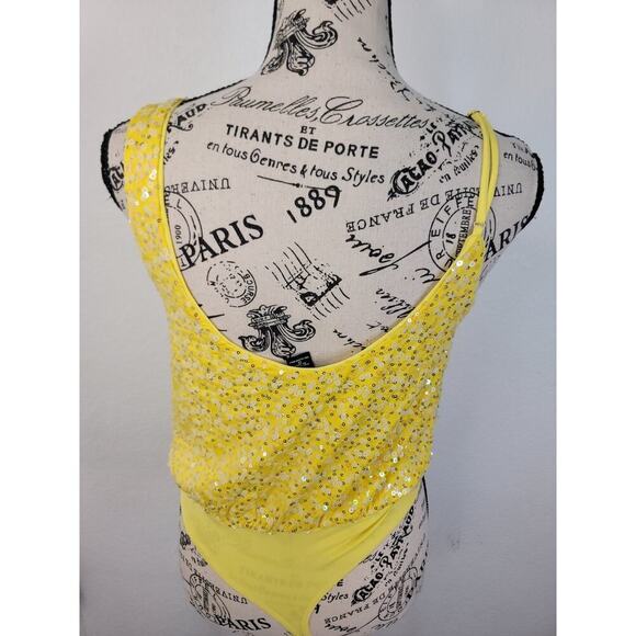 H:ours Fairy Yellow Sequin Top SZ XS Whimsycal Going Out Bling - Picture 6 of 8
